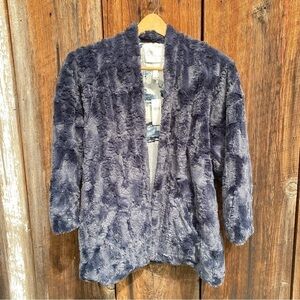 NWT Anthropologie Tiny Editions Faux Fur Blue Marin Crop Jacket. Size S